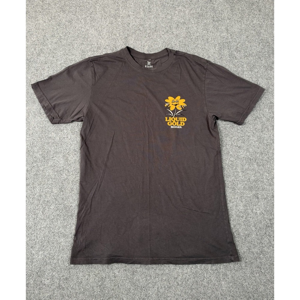 Roark Shirt Mens Small Gray Liquid Gold Flower Bee Graphic Tee T-Shirt Nature